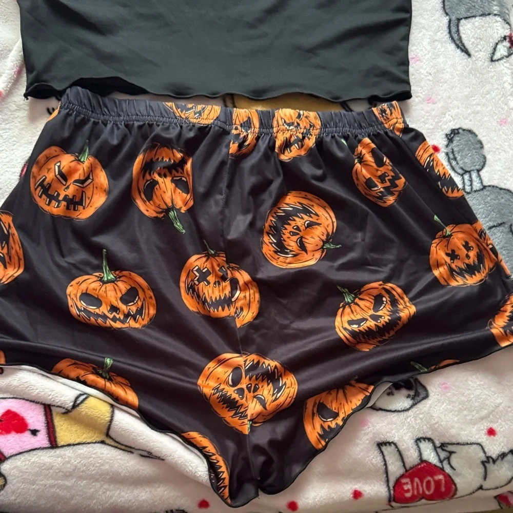 Pumpkin Print Black and Orange Pajama Set